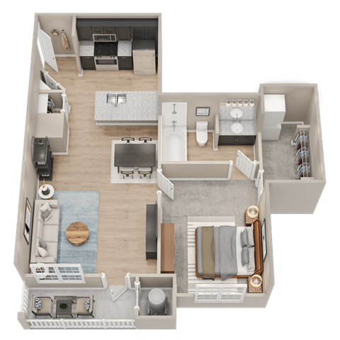 Floor plan for 1 bed, 1 bath, 650 sqft